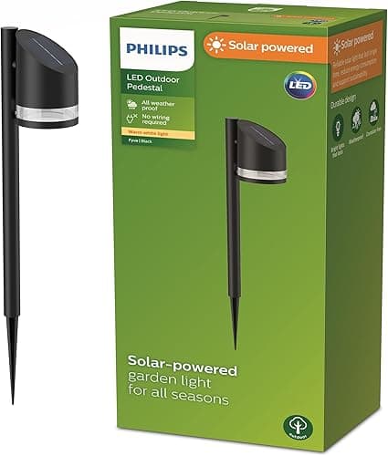 Philips Lighting Vynce Outdoor Solar wall Light, Round, 1.5W, 2700K, Black, IP44 Weatherproof