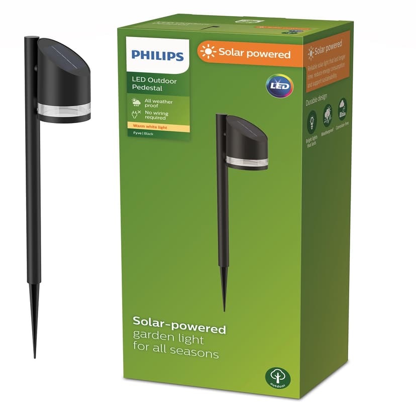 Philips Lighting Vynce Outdoor Solar wall Light, Round, 1.5W, 2700K, Black, IP44 Weatherproof - 1