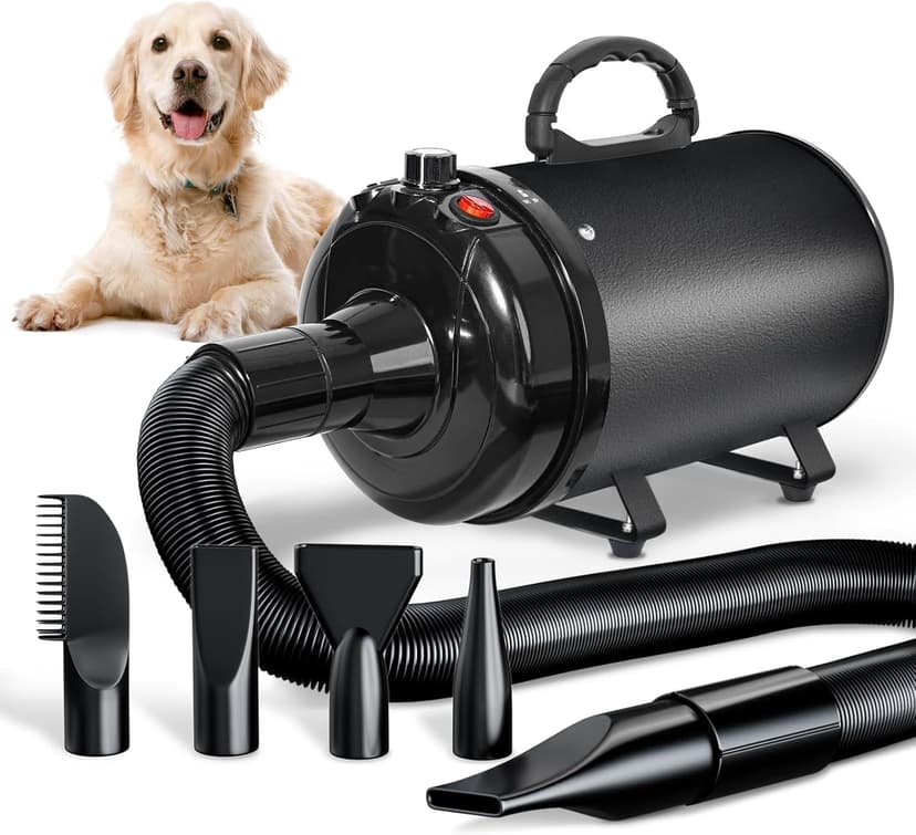 Dog Dryer Blower, Very Quiet, 3000W, Adjustable Speed, Dog Grooming Dryer Blower with 4 Different Nozzles and Flexible Hose - 1