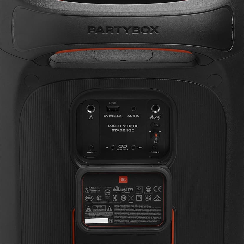 JBL PartyBox Stage 320 Portable Bluetooth Party Speaker with Wheels and Telescopic Handle, Pro Sound, Splashproof Design, Light Show, AI Sound Boost, 18-Hour Playtime, Black, EU Plug (Type C) - 2