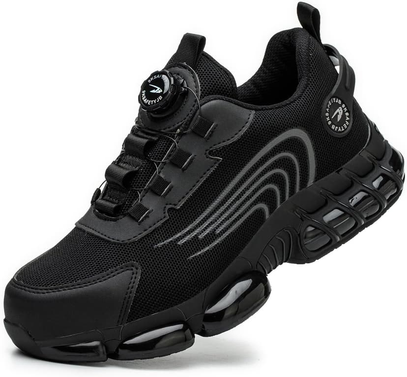 Safety Trainers Mens Womens Steel Toe Cap Safety Shoes Lightweight Safety Work Trainers Puncture Proof with Air Cushion Black 43 EU - 1