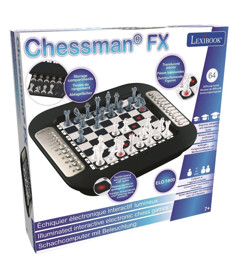 Lexibook, Chessman FX Electronic Chess Game with Touch Keyboard and Light and Sound Effects 32 Pieces 64 Levels of Difficulty, Family Board Game, Black/Silver, CG1335LXB - 8