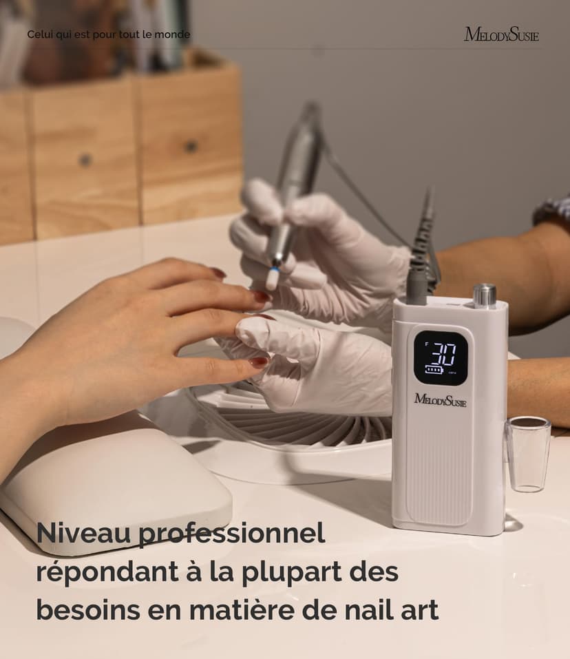 MelodySusie SC300F Professionnel Ponceuse pour Ongles à Clip, Rechargeable Sans Fil Lime à Ongle Electrique 30000 tr/min, avec LCD écran et Vitesse Réglable, pour Salon - 5