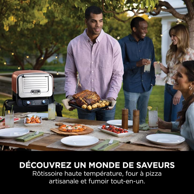 Ninja Woodfire Four à pizza extérieur électrique 8-en-1, rotissoire & fumoir barbecue avec grille, plaque pro-heat, pierre à pizza, granulés de bois et pelle, 6 réglages, orange foncé OO101EU - 3