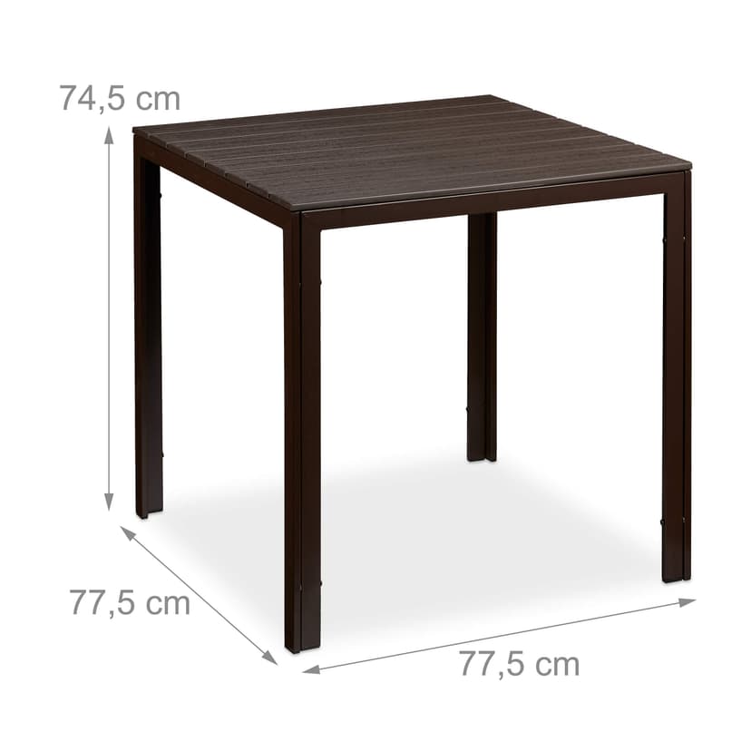 Relaxdays Garden Table, Square, Wood Effect, Outdoors, Patio & Balcony, Alfresco Dining, 74.5 x 77.5 x 77.5 cm, Brown - 4