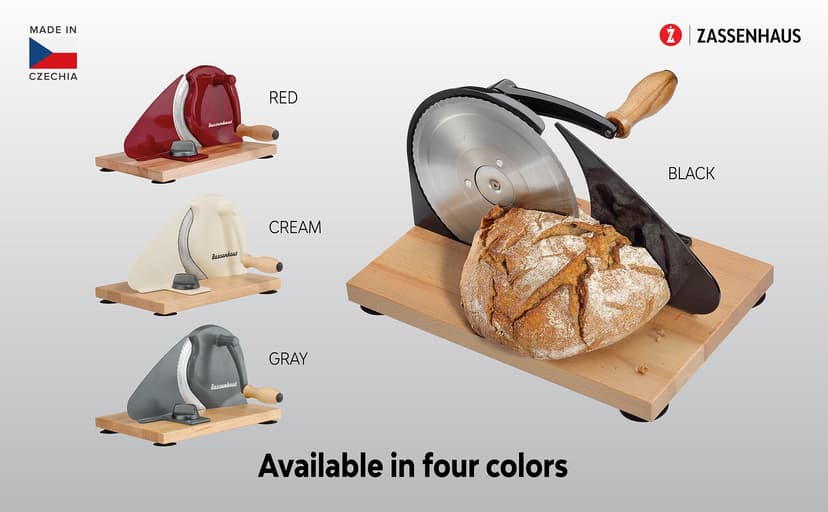 Zassenhaus Bread Slicer Manual Classic | Red | Solingen Blade Steel | Cutting Thicknesses 1-18 mm | Beech Wood Board and Crank | 30 × 25.5 × 19 cm - 5