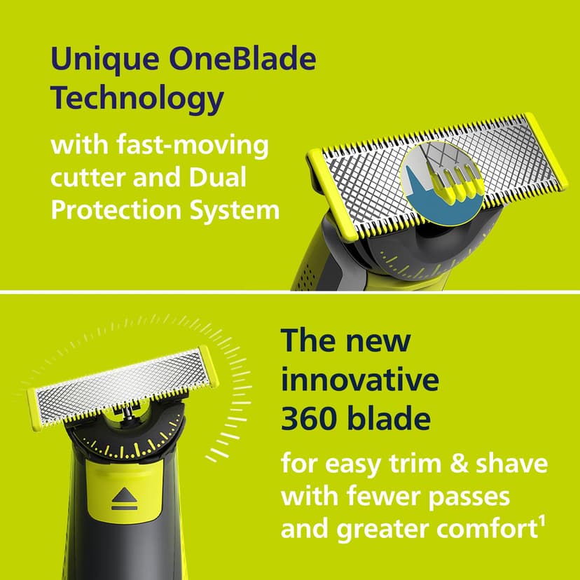 Philips OneBlade Hybrid 360 Blade Technology Electric Shaver for Face & Body, Beard Trimmer/Groomer with 3 x 360 Blade, 3 x Stubble Comb (1,3,5mm) & 1x Body Kit, Model QP2824/31 - 6