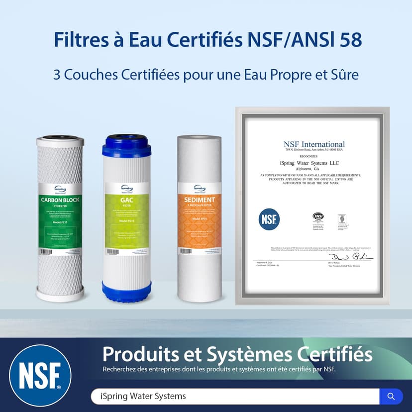 iSpring US31 Classic Système de Filtration d'Eau sous Évier en 3 Étapes pour Boire, sans Réservoir, Haute Capacité, Sédiments + Carbone + Carbone (version la plus récente) - 3