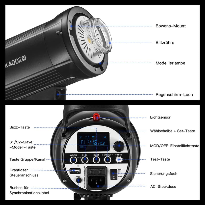 Godox SK400II-V 400W Professionale Flash de Studio 5600 ± 200 K 2.4G Système X sans Fil avec Lampe de modélisation LED 40 Niveaux de Flash pour la Photographie de Studio, la Photographie publicitaire - 7
