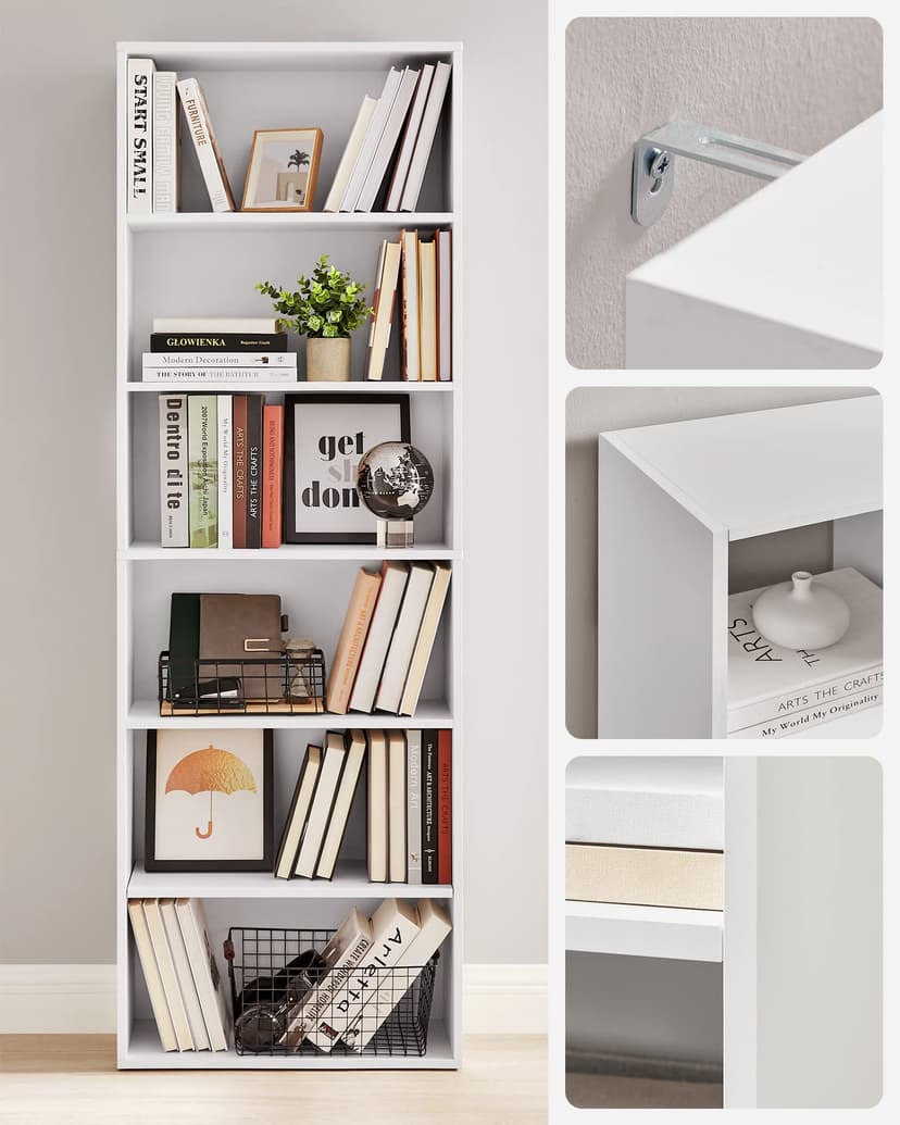 VASAGLE Bookcase, 6-Tier Bookshelf, Open Storage Shelf, Shelving Unit, 24 x 60 x 178.5 cm, for Living Room, Home Office, Dinning Room, Cloud White LBC169T14 - 8