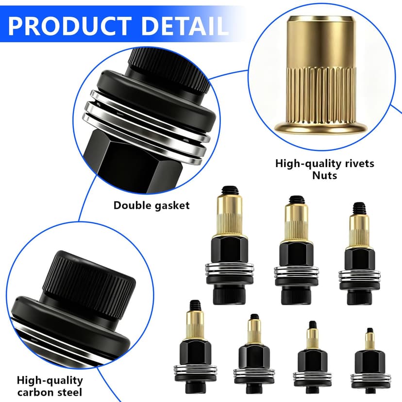 NINGYER 7 Pièces Écrous à Tête de Rivet à Main, Insert Fileté Metal avec 70 Éécrous, pour M3, M4, M5, M6, M8, M10, M12 Pinces à Riveter, Riveteuses Manuelles (7 Tailles) - 4