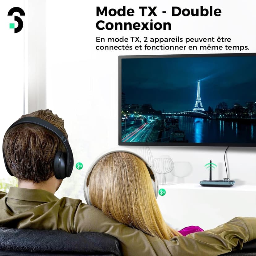 SOOMFON Émetteur Recepteur Bluetooth 5.0 avec Écran LCD, 3 en 1 Adaptateur Audio AUX/RCA/Jack 3.5mm/Optique, Transmetteur Récepteur Bluetooth Connexion Double pour TV, Casque, Enceintes - 3