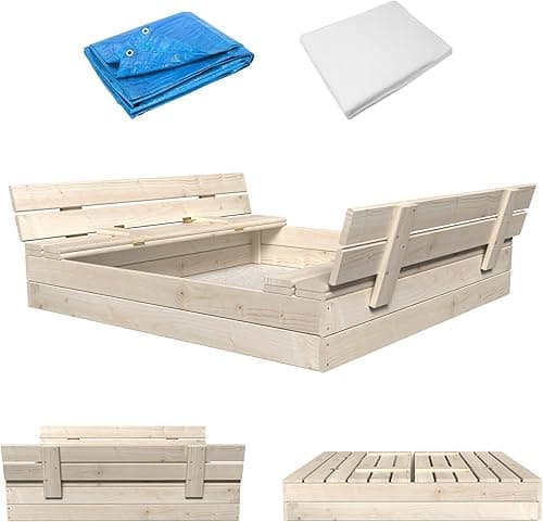 MAMOI® Bac a Sable avec Bache | Bac a Sable en Bois avec Couvercle, Enfant | (Naturel)
