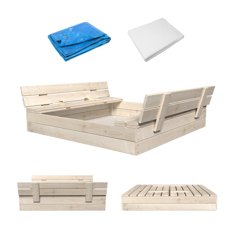 MAMOI® Bac a Sable avec Bache | Bac a Sable en Bois avec Couvercle, Enfant | (Naturel) - 1