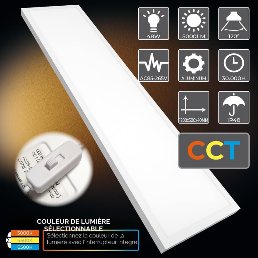 LED ATOMANT LED Ceiling Panel Surface 120 x 30 cm 48 W, CCT (Warm, Neutral and Cool White Colour Selector), 5000 Lumens, Driver Included - 2