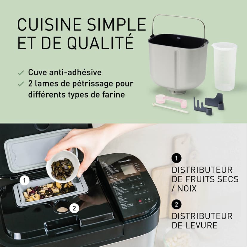 Panasonic SD-YR2550SXE Machine à Pain Auto, Distributeurs de Raisins Secs, de Noix et de Levure, 31 Programmes Auto, Double Capteur de Température, Minuterie Numérique de 13 h, Écran LCD, Argenté - 3