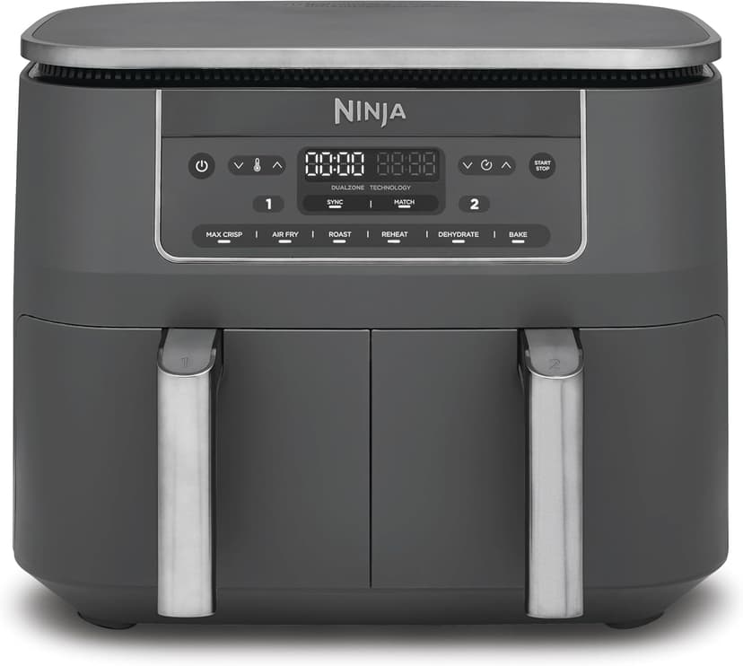 Ninja Dual Zone Digital Air Fryer, Two Drawers, 7.6L, 6-in-1, Does Not Use Oil, Air Frying, Max Crisp, Roasting, Baking, Warming, Drying, Non-stick, Baskets for Dishwasher, Gunmetal Grey DZ300EU - 1