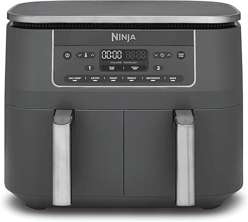 Ninja Dual Zone Digital Air Fryer, Two Drawers, 7.6L, 6-in-1, Does Not Use Oil, Air Frying, Max Crisp, Roasting, Baking, Warming, Drying, Non-stick, Baskets for Dishwasher, Gunmetal Grey DZ300EU