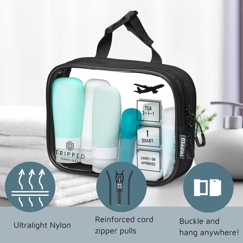 Toiletry Bag Kit Set: Hanging Travel Toiletry Bag + 311 TSA Cosmetic Liquid Bag + Ultralight Accessory Organizer Pouch, Black Ripstop, 3 Piece Toiletry Set - 7