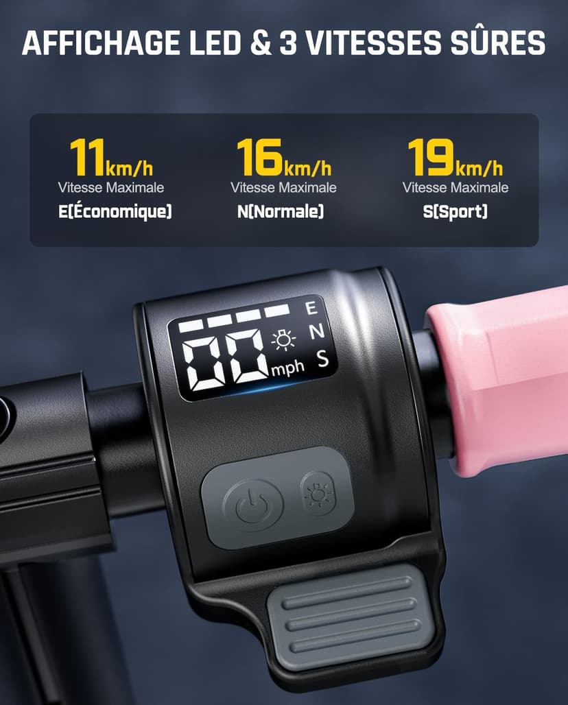 FanttikRide T9 Apex Trottinette Électrique Enfant 130–170 cm, Moteur 200 W, 11/16/19 km/h, Lumières LED Colorées, Haut-Parleur Bluetooth, Écran Digital, Hauteur Réglable, Pliable, sans ABE - 3