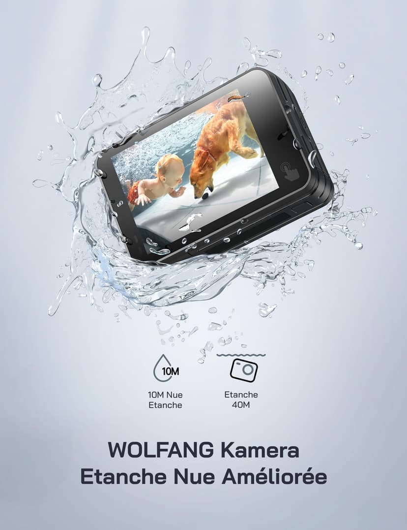 WOLFANG 4K 60FPS Caméra Sport GA400, 20MP WiFi 8M Corps Etanche Action Camera, 40M Sous-Marine Ultra HD 170 °Grand Angle, Sac à Main, EIS, Télécommande 2x1350mAhBatteries et Kit d'accessoires - 3