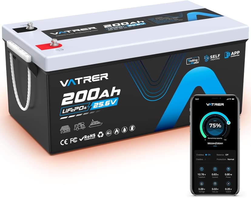 VATRER POWER 24V 200Ah Batterie Lithium LiFePO4 Auto-chauffante avec BMS 200A, Charge Basse Température -20 °C, Bluetooth Idéale pour Camping-cars, Panneaux Solaires Moteurs électriques hors réseau. - 1