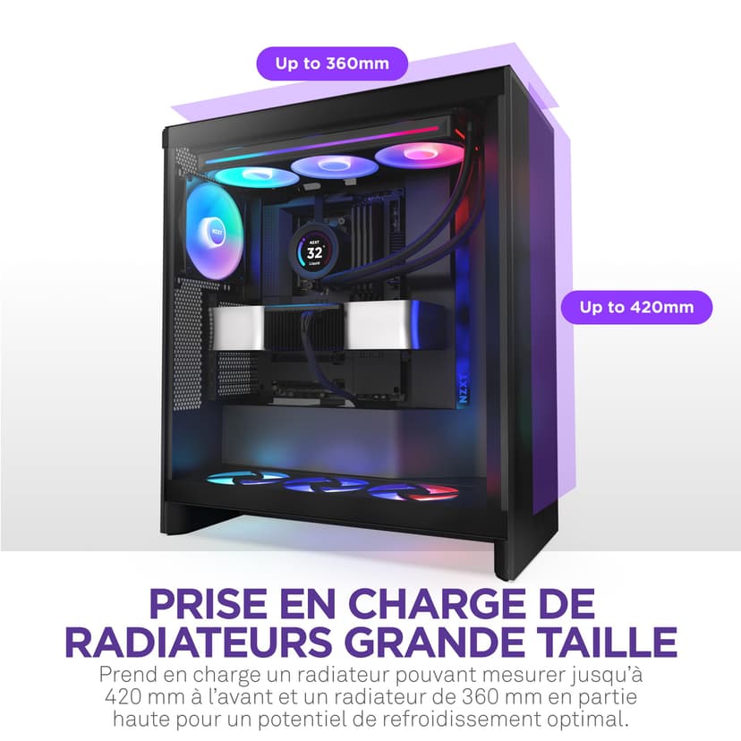 NZXT H7 Flow RGB | Mid-Tower ATX Airflow Case with RGB Fans | Supports Bottom Fans for Direct GPU Cooling | Includes 360mm Single-Frame Fan Unit | Cable Management | Black - 5