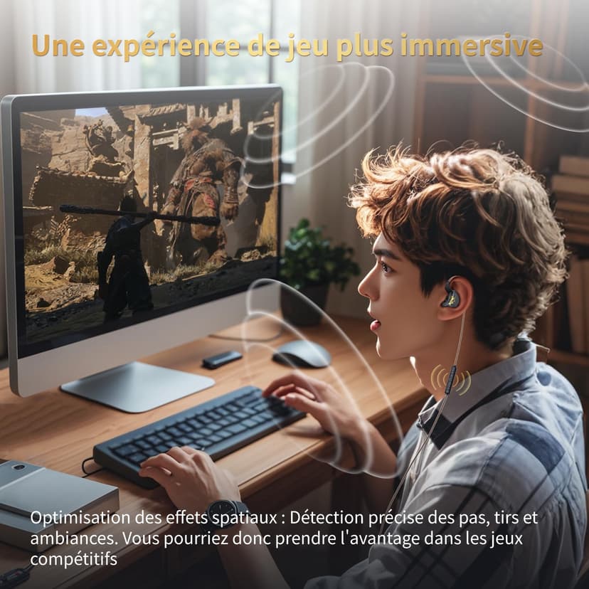 Yinyoo KBEAR MONKIE K01 Écouteurs de Jeu HiFi Casque Intra-auriculaire antibruit avec Prise de 3,5 mm Surround Écouteurs filaires pour PC, PS5, Xbox, Switch - 6