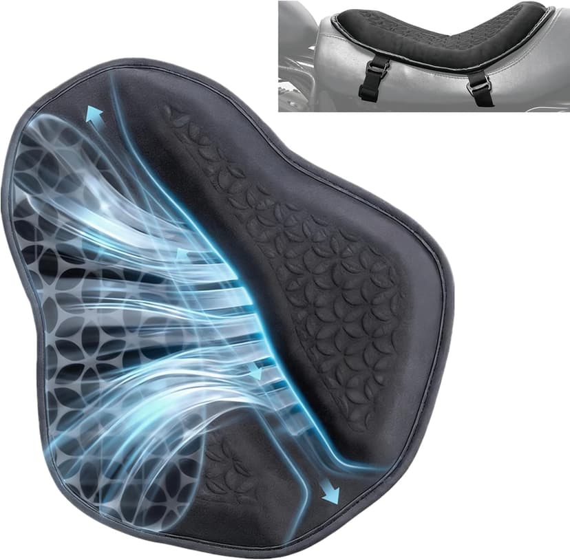 SKYJDM Coussin de siège de moto Gel Coussin de siège universel Amélioré Colonnes d'aération Structure en nid d'abeille 3D Housse de siège respirante et absorption des chocs Doux confortable pour les - 1