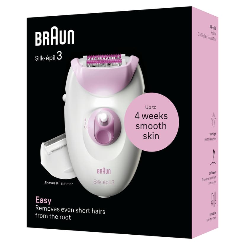 Braun Silk-épil 3 Épilateur Filaire Femme pour Épilation Rasoir et Tête de Tondeuse 3-031 Rose - 8