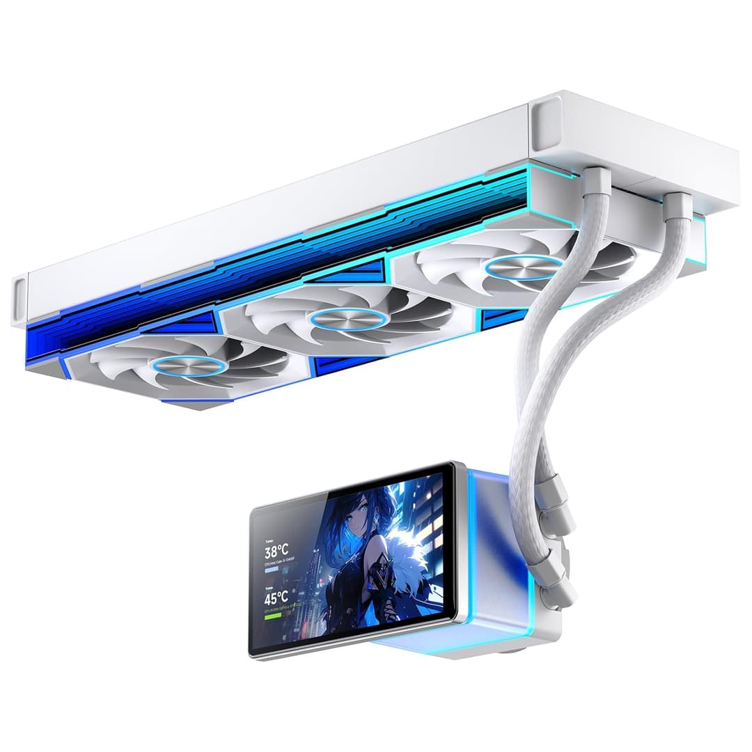 TZMRIT PF360 Aio Water Cooling 360 mm with 5.5 Inch LCD Magnetic Screen Display, All-in-One ARGB Infinity Mirror 2000 RPM PWM Fan, for AM4/AM5 & Intel LGA1851/1700 (White)