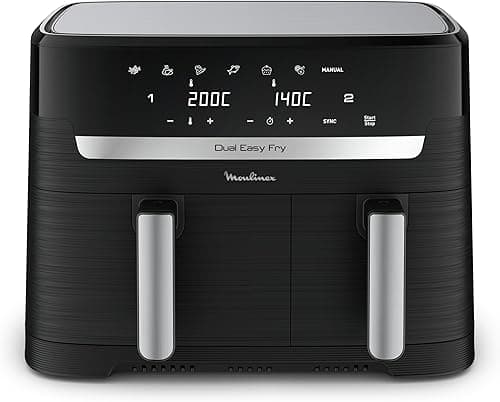 Moulinex Friteuse sans huile, Capacité 8,3 L, Jusqu'à 8 personnes, 7 programmes automatiques, Ecran tactile digital, Économie d'énergie, Air Fryer, Application dédiée, Easy Fry Dual EZ901820