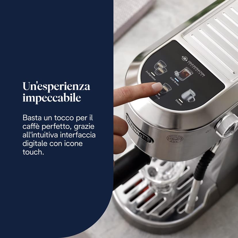 De'Longhi Dedica Duo EC890.M Barista Machine à café avec pompe, expresso et infusion à froid, machine à café manuelle avec tige à vapeur LatteArt, 15 cm de large, 2 expresso, écran tactile, tasse - 3