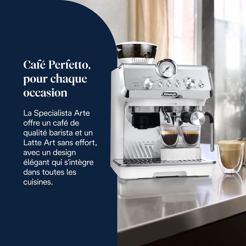 De'Longhi La Specialista Arte EC9155.W, Cafetera Expresso Manual, Tecnología de Molido con Sensor y 8 Ajustes, Control Activo de la Temperatura, Espumador de Leche MyLatte Art, 1550 W, Blanco - 2