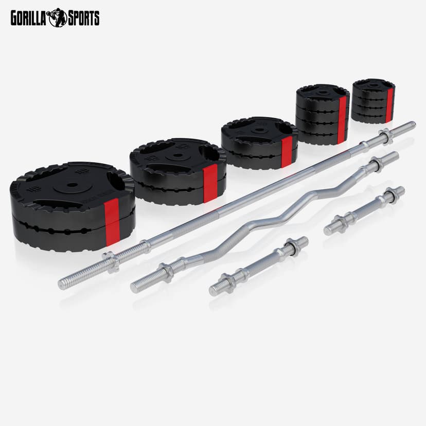 GORILLA SPORTS® Weight Bench - with 100kg Weights, Barbell Bar, EZ Curl Bar, Dumbbells, Adjustable, Rack, Dip Station, Preacher Pult, Leg Extension, Black or White - Training, Workout Bench, Multi Gym - 2