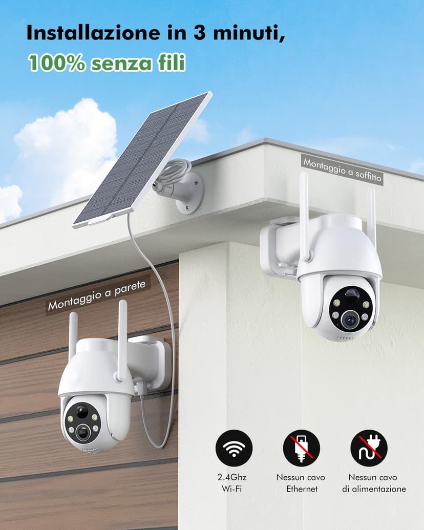 YESYAMO 2K Wireless Solar WiFi Surveillance Camera, 2.4GHz Solar Outdoor Camera with Solar Panel, 360° PTZ, Night Vision, Two-Way Audio, PIR Siren (White) - 7
