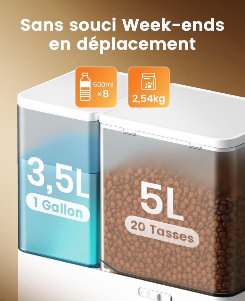 oneisall Distributeur d'eau et d'alimentation Automatique pour Chat, 36 Tasses/8,5 l, 2 en 1, Nourriture Propre, Eau Douce, Grande capacité, Distributeur de Nourriture pour Chat chronométré et - 6