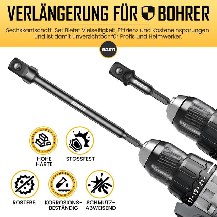 6 Piece Impact Socket Adapter Set, 3" & 6" Hex Extension, 1/4", 3/8", 1/2" Drive, for Power Drill and High Torque Impact Wrench - 5