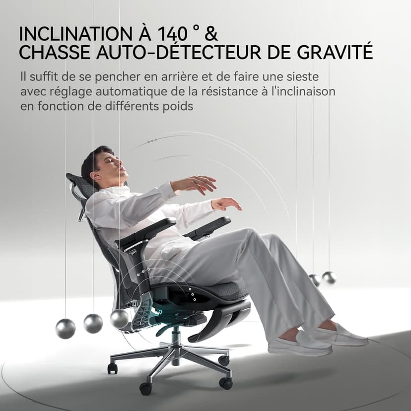 Hbada E3 Pro Chaise de Bureau Ergonomique Fauteuil de Bureau - Soutien Lombaire Dynamique 3 Zones, Appui-Tête 4D Réglable, Accoudoirs 6D Réglables, Pivotant avec Repose-Pieds, Noir - 7