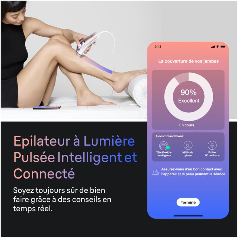 Braun Epilateur Lumiere Pulsee Intelligent Skin i·expert PL7263, Blanc et Bronze – Alternative au Laser à Domicile, Filaire, avec Pochette, Rasoir Gillette Venus, 3 Têtes, Connecté à L’Application - 3