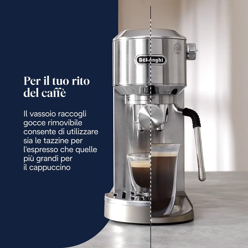 De'Longhi Dedica Duo EC890.M Barista Machine à café avec pompe, expresso et infusion à froid, machine à café manuelle avec tige à vapeur LatteArt, 15 cm de large, 2 expresso, écran tactile, tasse - 7