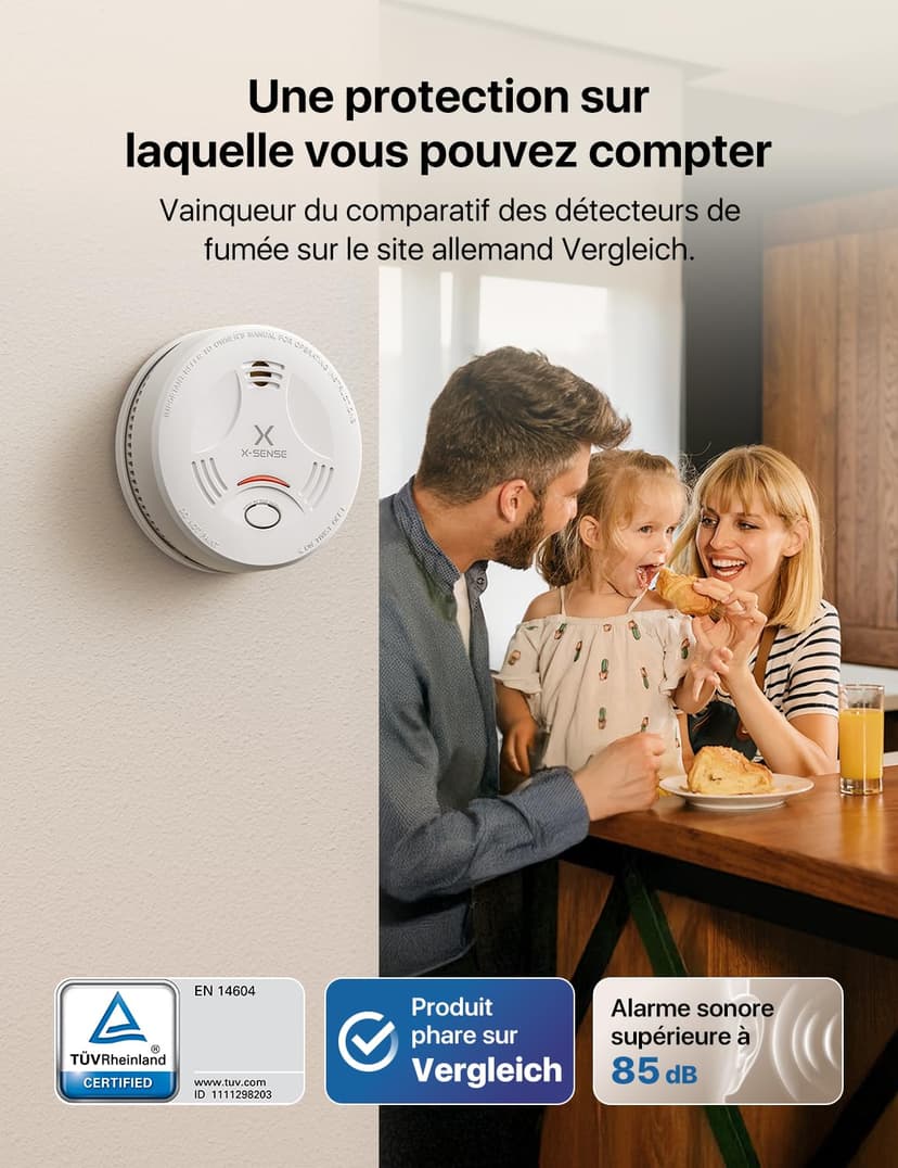 X-Sense Smoke Alarm for Home, 10-Year Sealed Battery Fire Alarm, LED Indicator & Silence Button, Smoke Detector Battery Operated, Conforms to EN 14604 Standard, SD11 - 2