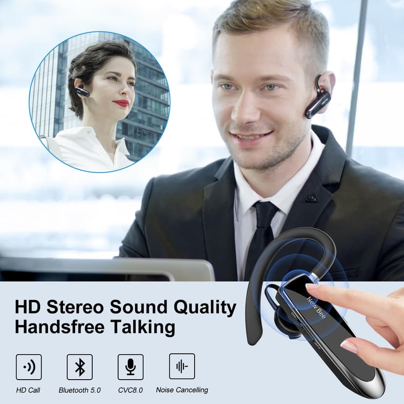 New Bee Main Libre Bluetooth Oreillette, Casque sans Fil Bluetooth avec Microphone 60 Jours en Veille Casque Mains Libres avec Microphone Casque pour iPhone Samsung, HTC, LG, Sony, PC (Noir) - 6