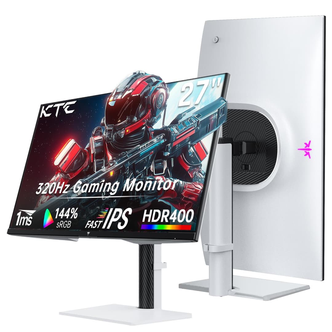KTC 27 Inch 320hz PC Gamer Screen, 300Hz 240hz, Fast IPS Gaming Monitor, QHD 2K 2560 x 1440p, 1ms, White Screen, Freesync & G-Sync, 144% sRGB, HDR400, Low Blue Light, VESA 100x100, DP1.4/HDMI 2.1