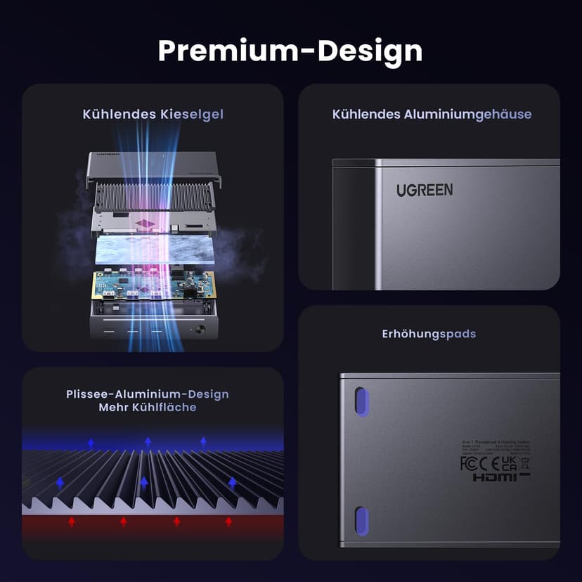 UGREEN Revodok MAX 208 Docking Station Thunderbolt 4 8 In 1 Dual Display 4K60Hz 8K30Hz Hub USB C 3.2 10Gbps Dock USB C Ethernet RJ45 Gigabit Power DC 140W - 7