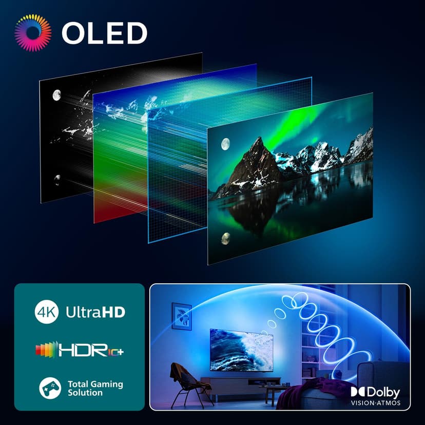 Philips Ambilight 55OLED760 4K OLED Smart TV - 55 Inch Display with P5 AI Perfect Picture Engine, Ultra HD, Titan OS, Dolby Vision and Atmos Sound, Works with Alexa and Google Voice Assistant - 4