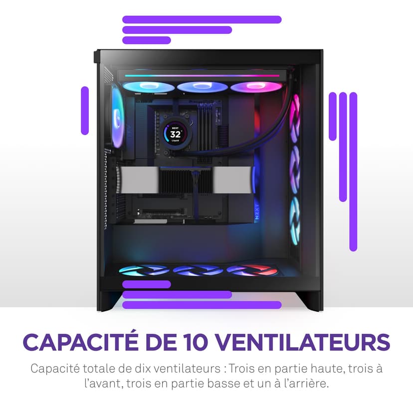 NZXT H7 Flow RGB | Mid-Tower ATX Airflow Case with RGB Fans | Supports Bottom Fans for Direct GPU Cooling | Includes 360mm Single-Frame Fan Unit | Cable Management | Black - 7