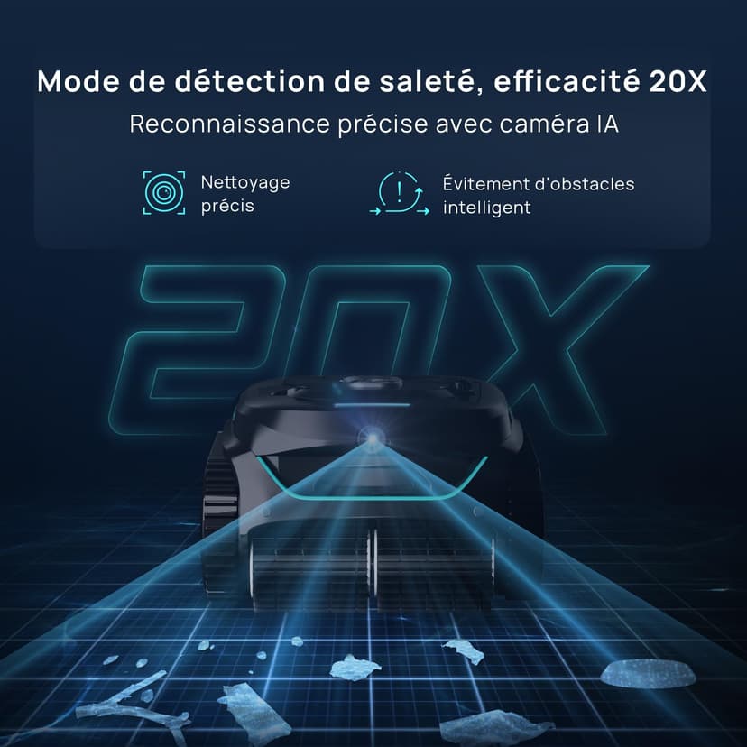 WYBOT (Nouveau Modèle) Robot Piscine sans Fil C2 Vision-A avec caméra IA, Filtration Ultra-Fine, Forte Aspiration, Nettoyage Fond/parois & Ligne d’Eau, Navigation Intelligente – NoirVertProfond - 2