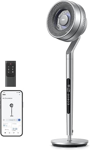 Dreo Ventilateur sur Pied Intelligent, Hauteur 101.6-111.8 cm, Moteur DC Silencieux, Oscillation 120° plus 85°, Débit 30.5 m³-min, 10 Vitesses, pour Chambre, Argent