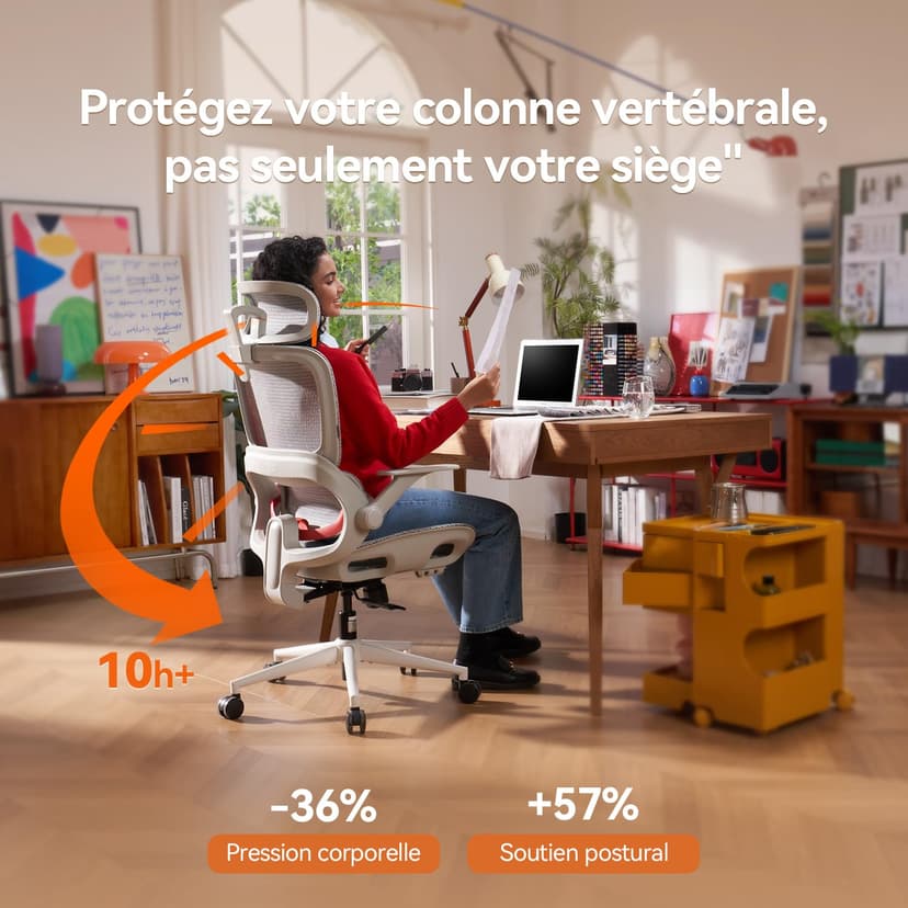SIHOO B100 Ergonomic Office Chair, Comfy Desk Chair with Adaptive Dynamic Lumbar Support, Computer Chair with Extra Wide Headrest, Flip-Up Armrests, 90-135° Tilt Lock and Breathable Mesh Cushion - 7